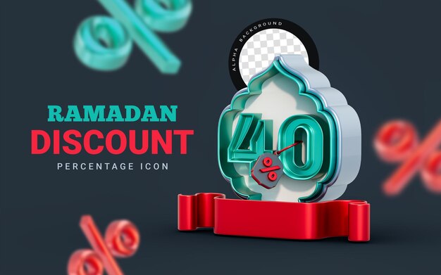 PSD ramadan et eid mega vente 40 % de réduction offre spéciale affiche ou bannière de promotion rendu 3d