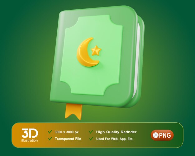 Ramadán y Eid Mubarak 3D Icon Al Quran Book