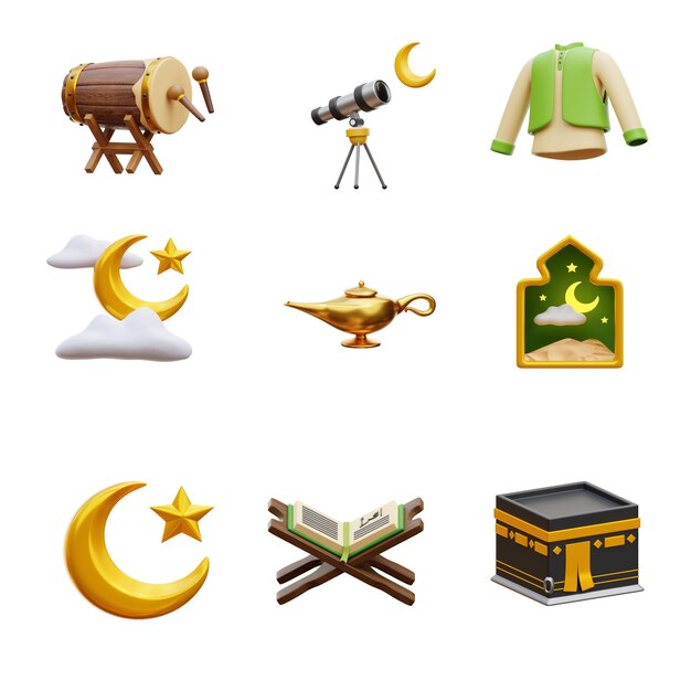 PSD y el ramadán y el eid mubarak 3d iconos