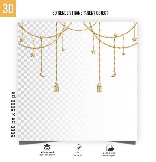 Ramadan hängende laterne realistische goldene dekoration 3d-illustration konzept premium psd durchsichtig