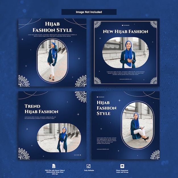 Ramadan hijab moda fundo azul instagram post modelo coleção conjunto de design