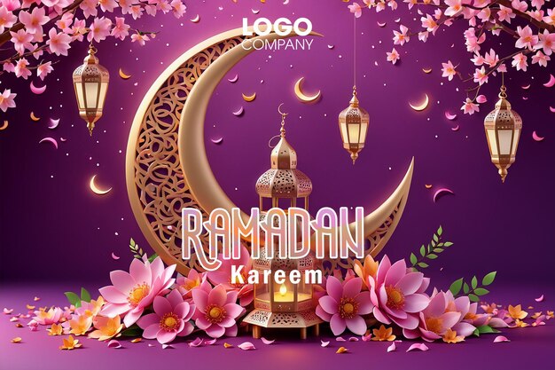 PSD ramadan-hintergrund hängende 3d-fullcolor-luxus-lampe mit geometrischem mandala-halbmond