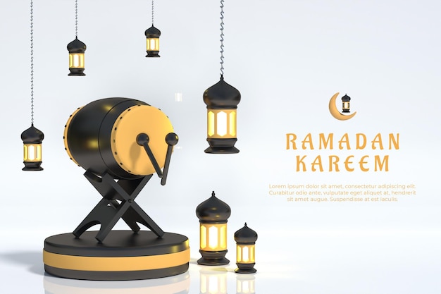 Ramadán islámico 3D realista con linterna y tambor tradicional