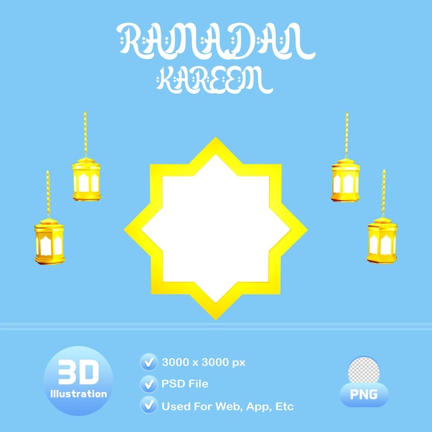 Ramadán islámico Ilustración 3D con fondo transparente