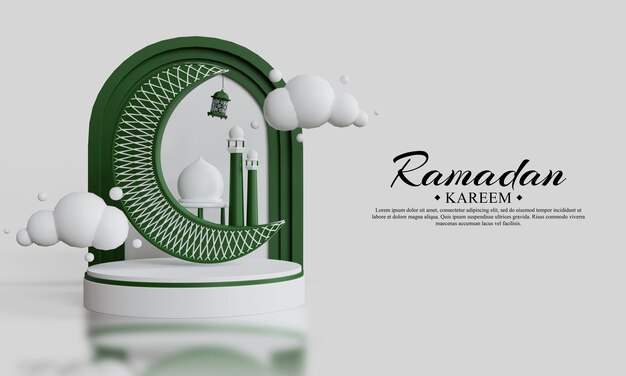 Ramadán islámico kareem Composición de fondo 3D con varios adornos