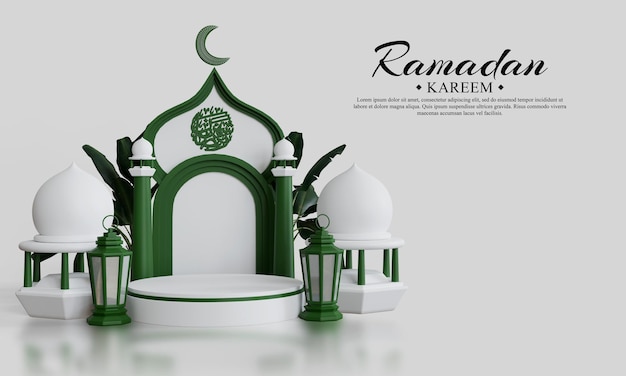 Ramadán islámico kareem Composición de fondo 3D con varios adornos