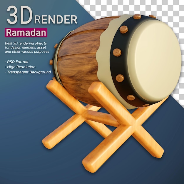 Ramadán islámico de tambor tradicional 3d con fondo transparente