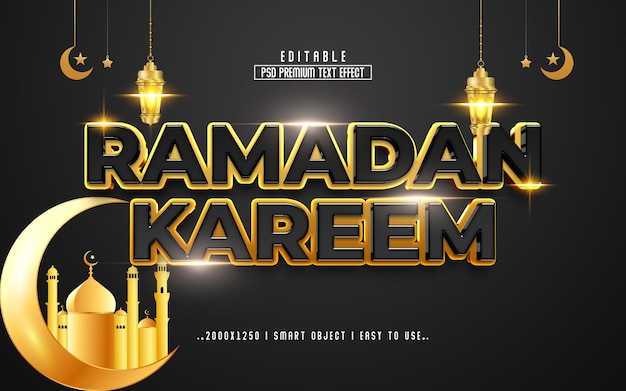 Ramadan kareem 3d bearbeitbarer texteffektstil mit dunklem hintergrund