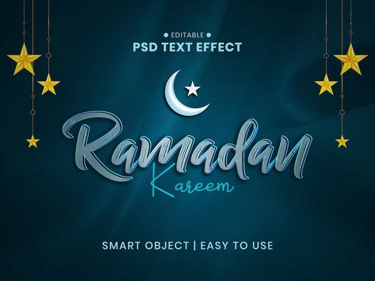 PSD ramadan kareem 3d efecto de texto con luna