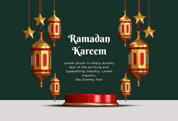 Ramadan kareem 3d goldenes element mit leerem podium psd