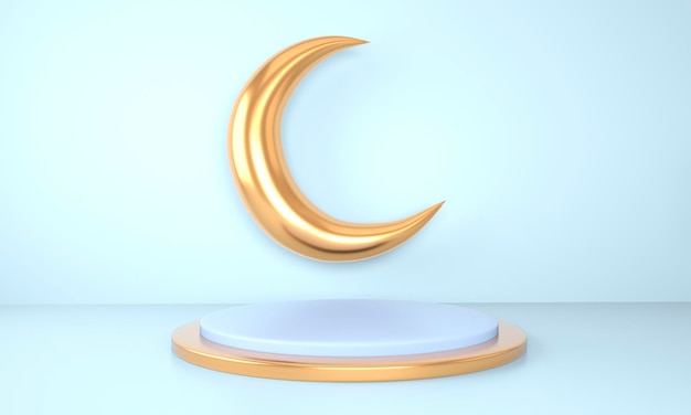 Ramadan Kareem 3d Szene Podium mit Mond.