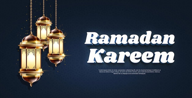 Ramadan kareem 3d-textstil-effektvorlage mit laterne