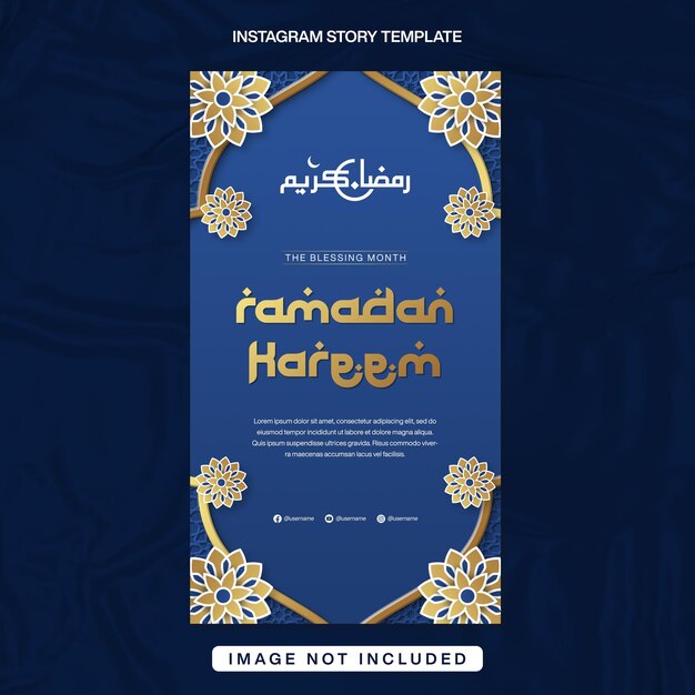 Ramadan Kareem Banner Template Design para Instagram Story com padrão islâmico em azul