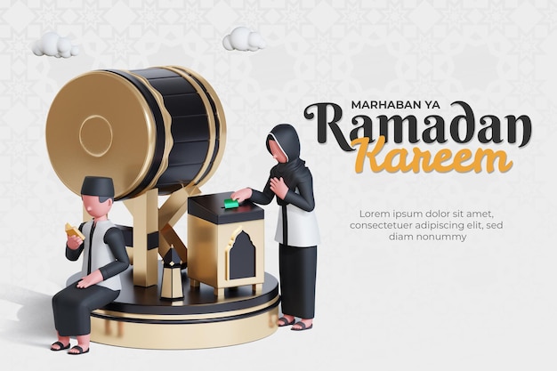 Ramadan kareem-banner-vorlage mit 3d-muslim-paar-charakter