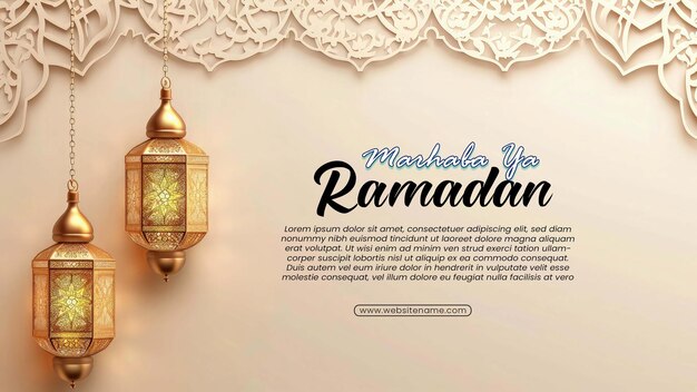 PSD ramadan kareem branco e dourado luxo islâmico template ornamental decorativo lanterna colgante