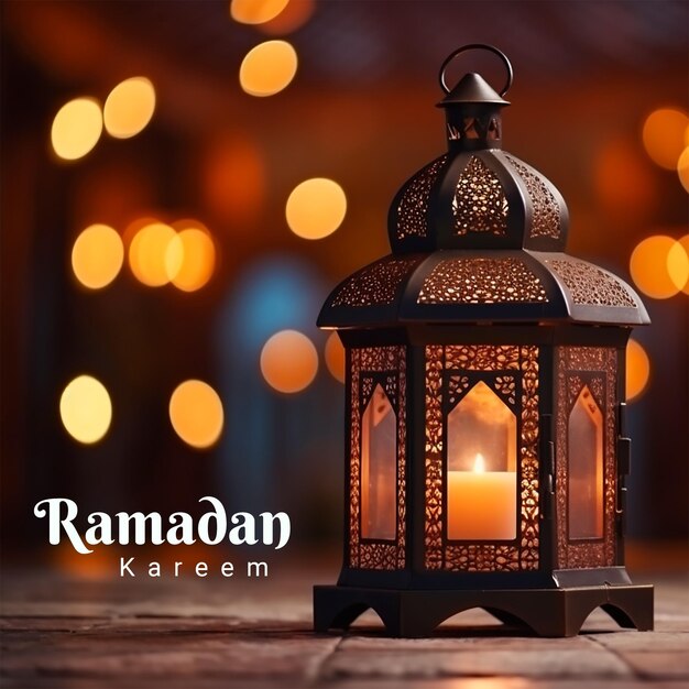 Ramadan kareem com lanterna árabe e belo fundo