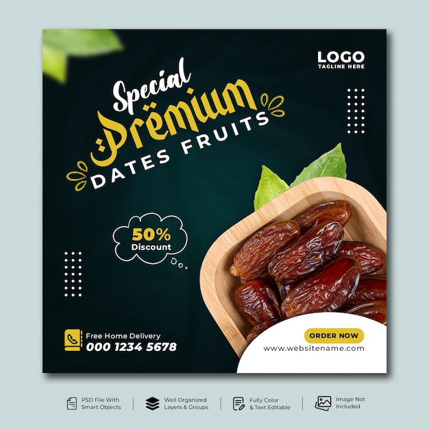 Ramadan kareem comida islâmica mídia social post banner design modelo psd premium