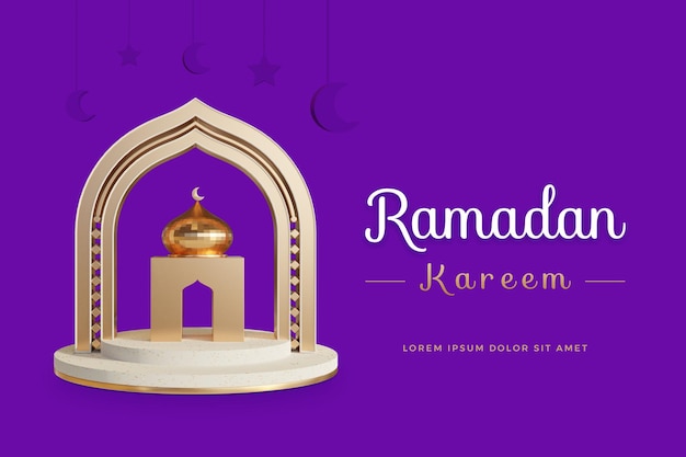 Ramadan kareem design con modello di rendering 3d