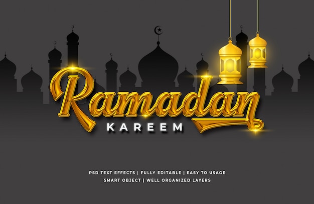 Ramadán Kareem Efecto de estilo de texto en 3D