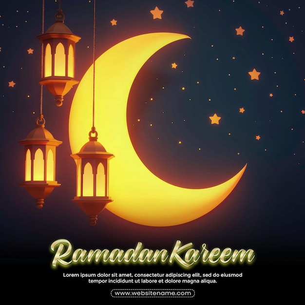 PSD ramadan kareem feiern karten oder grußvorlage islamisches muster halbmond mit laterne