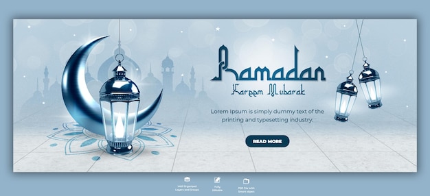 PSD ramadan kareem fête islamique traditionnelle religieuse modèle de couverture facebook