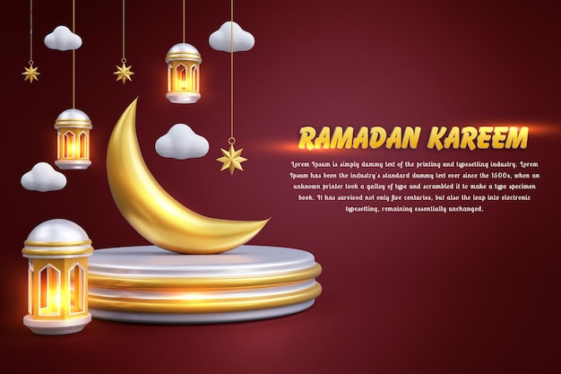 Ramadan Kareem Fond Islamique Design 3d Illustration Moonstarpodiumlantern