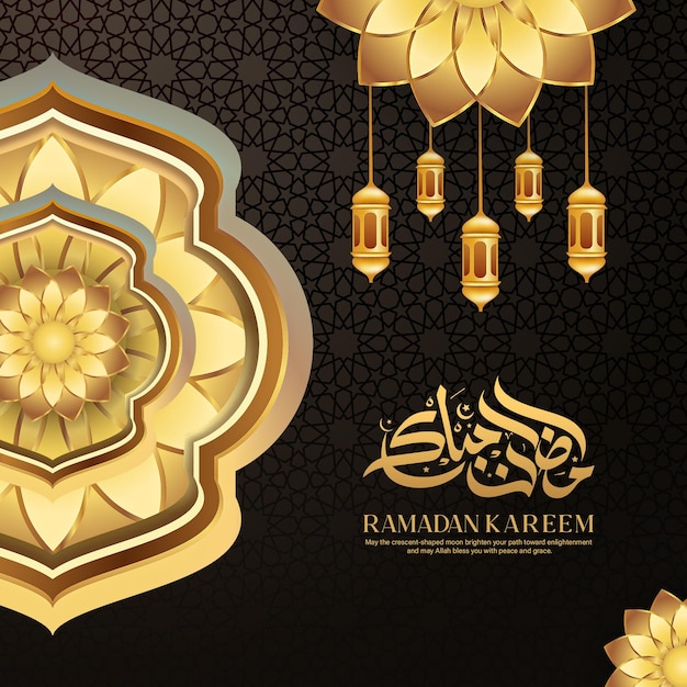 ramadan kareem fondo de saludo islámico golden 3d luna creciente y fondo de linternas