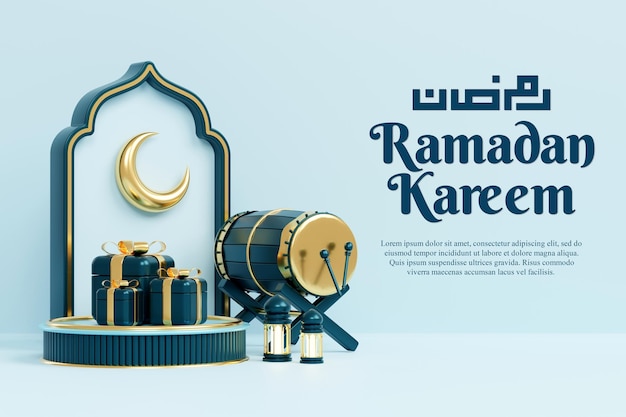 Ramadan kareem fundo de saudação islâmica com lanterna de lua crescente e ornamentos de objeto de decoração islâmica copiar texto fundo islâmico