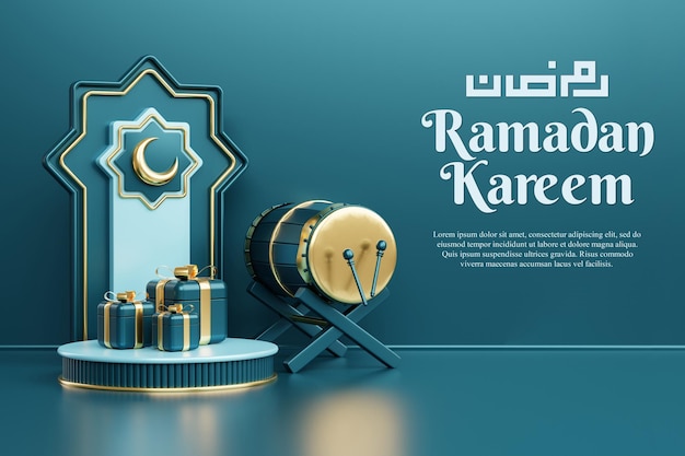 Ramadan kareem fundo de saudação islâmica com lanterna de lua crescente e ornamentos de objeto de decoração islâmica copiar texto fundo islâmico