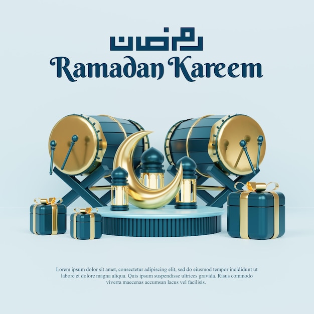 Ramadan kareem fundo de saudação islâmica com lanterna de lua crescente e ornamentos de objeto de decoração islâmica copiar texto fundo islâmico