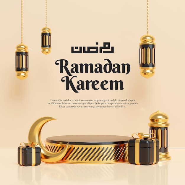 Ramadan kareem fundo de saudação islâmica com lanterna de lua crescente e ornamentos de objeto de decoração islâmica copiar texto fundo islâmico