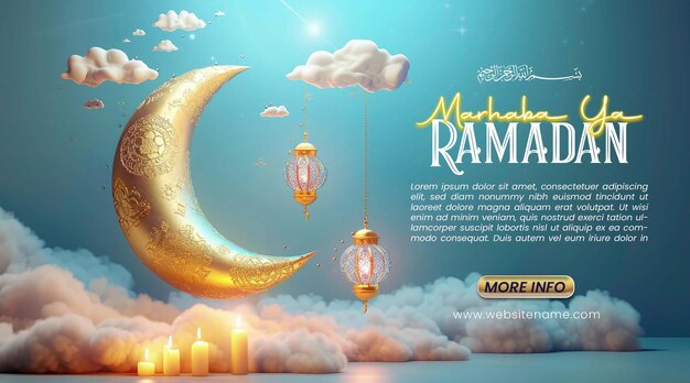 Ramadan Kareem Greeting Card modello di mezzaluna dorata luna con nuvola modello di poster di ramadan