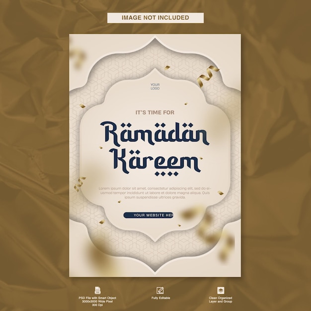 Ramadan Kareem Greetings Flyer Poster Template Design com fundo de confete