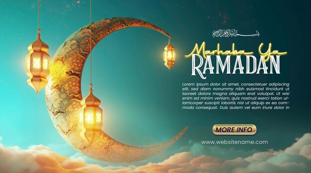 Ramadan Kareem Grüßkarte Goldhalbmondmuster Mond mit Wolken Ramadan Postervorlage