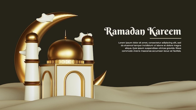 Ramadan kareem grußhintergrund mit dekorativer moschee auf dem podium realistisch 3d islamisch