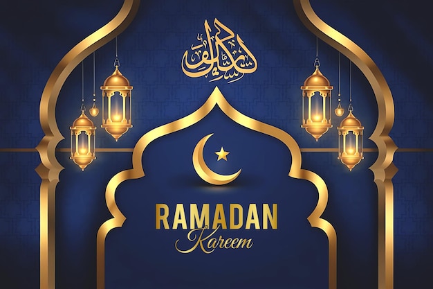 Ramadan Kareem Grußkarte mit tiefblauem Hintergrund