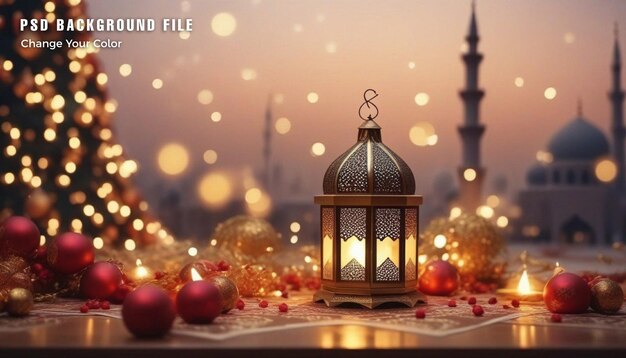 PSD ramadan kareem hintergrund mit halbmond und islamischen laternen ändern sie ihre farbe