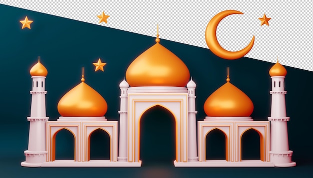 Ramadan kareem hintergrund, moscheegebäude, 3d-rendering-illustration