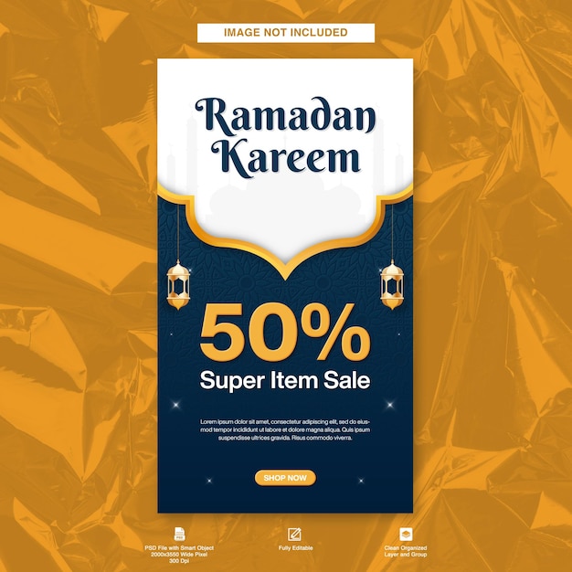 Ramadan Kareem Historias de Instagram Fondo Súper venta Diseño de plantillas de descuento