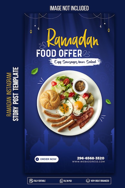 PSD ramadan kareem instagram e modelo de design de banner de comida de história do facebook psd premium