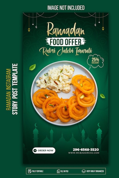 Ramadan kareem instagram e modelo de design de banner de comida de história do facebook psd premium