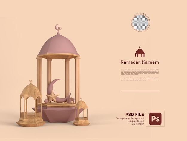 PSD ramadan kareem islamique et fond de voeux eid mubarak avec croissant et lanterne orname psd gratuite