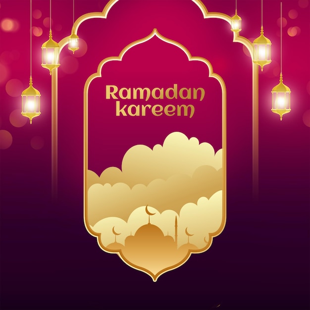 PSD ramadan kareem islamischer grußhintergrund goldener 3d-sichelmond und laternenhintergrund