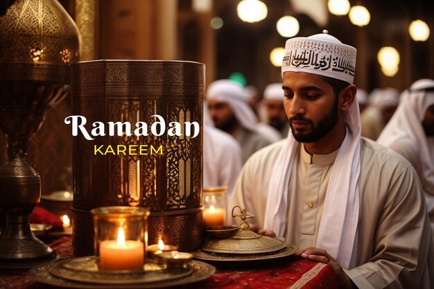Ramadan-Kareem-Lampen auf Bokeh-Hintergrund