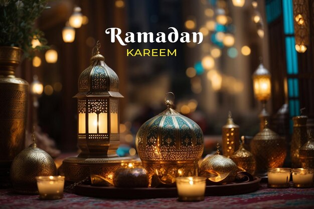 Ramadan-Kareem-Lampen auf Bokeh-Hintergrund