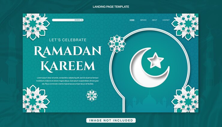 PSD ramadan kareem landing page banner template design con decorazione di sfondo islamica