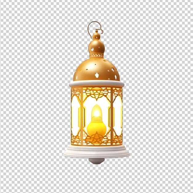 PSD ramadan kareem lanterne arabe dorée lampe arabe avec lumière sur un fond transparent