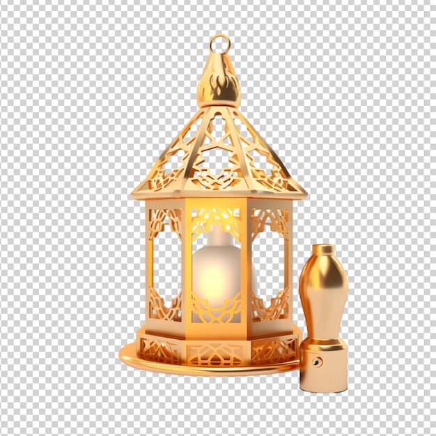 PSD ramadan kareem linterna árabe dorada lámpara árabe con luz en un fondo transparente