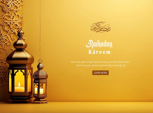 Ramadan Kareem luxuoso desenho de fundo amarelo com decoração de lanterna dourada