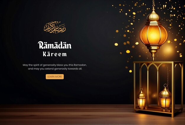 Ramadan kareem luxuoso desenho de fundo de madeira preta com decoração de lanterna dourada